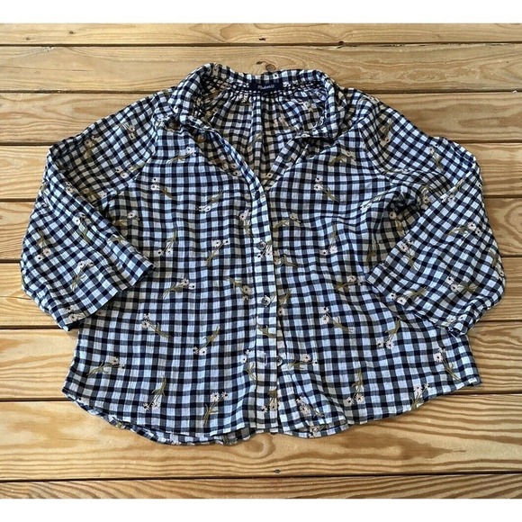 Madewell Embroidered Check Button Up Shirt Size XS Women’s Black - Picture 1 of 7